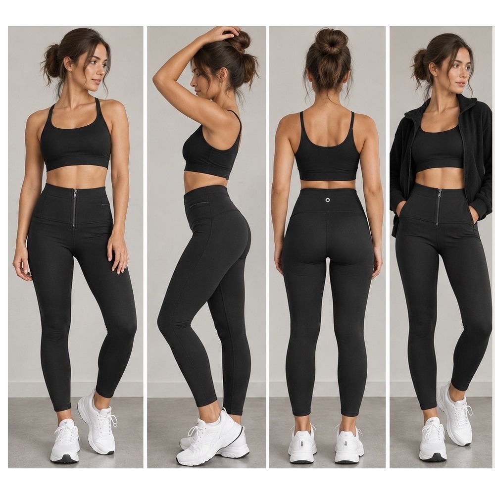Cycle House Womens Black High Waisted Front Zip Leggings Size Medium Activewear